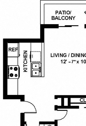 A2 One Bedroom One Bathroom Floor Plan A2 1x1 Floor Plan, at Copper Ridge Apartments, WA 98055